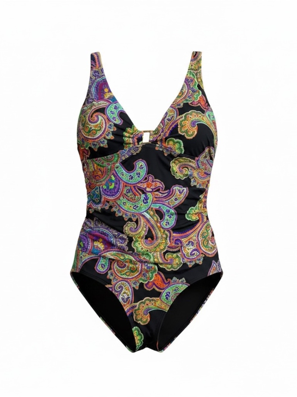 NWT Lauren Ralph Lauren Paisley One Piece Ring Swimsuit Size 14 Multicolor